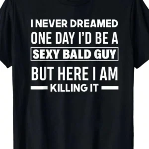 "Funny Bald Head Graphic Print T-Shirt - Short Sleeve Crew Neck Tee For Parties, Sports, & Casual Wear
